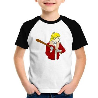 Imagem de Camiseta Raglan Infantil Baseball Girl - Foca na Moda, Branco, Preto, 