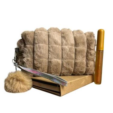 Imagem de Estojo Necessaire Feminino Infantil Escolar Pelúcia Pompom Alça Box Vi