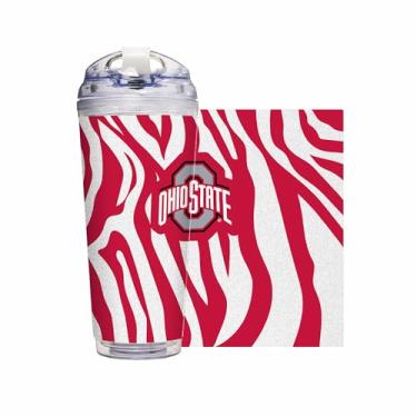 Imagem de Rico Industries NCAA Ohio State Buckeyes Copo de glitter acrílico de 680 g com tampa articulada, copo de parede dupla oficialmente licenciado com canudo
