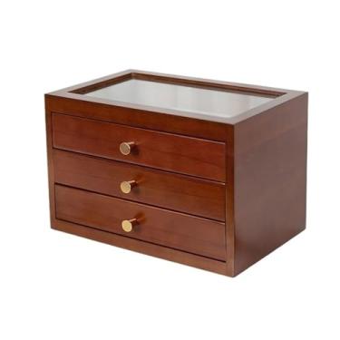 Imagem de Caixa de joias de madeira de grande capacidade - Organizador multicamadas para brincos, colares e pingentes - Solução de armazenamento elegante com compartimentos classificados para fácil acesso
