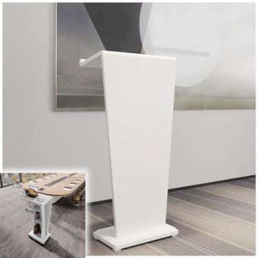 Imagem de Mesa de recepção moderna e pódio - suporte portátil para escritório, sala de aula, salão de beleza e lobby - balcão de recepção elegante para falar e ler