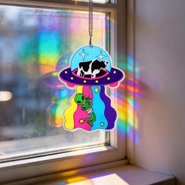 Imagem de Decoração para pendurar OVNIs, enfeite de pendurar OVNI alienígena multicolorido, decoração de casa perfeita para jardim, dia das bruxas, presente de festa de Natal