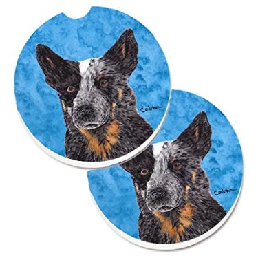 Imagem de Caroline's Treasures SC9141BUCARC Azul Conjunto de 2 Porta-copos de carro com suporte para gado australiano, grande, multicolorido