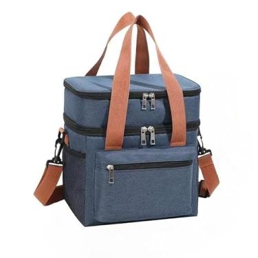 Imagem de Bolsa Térmica 2 Camadas Marmita Lancheira Grande Alça Ombro Para Piquenique Trabalho Passeio Academia(Azul)