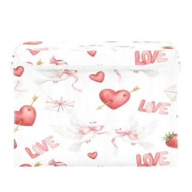 Imagem de Wassud Cestos de armazenamento dobráveis com tampas, pombas, corações, cestas organizadoras de tecido dobráveis para armário, decoração sazonal de casa 40 x 30 x 30 cm