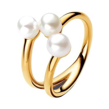 Imagem de Anel Feminino De Prata Esterlina 925 Banhado a Ouro 18K Com Pérola Geo