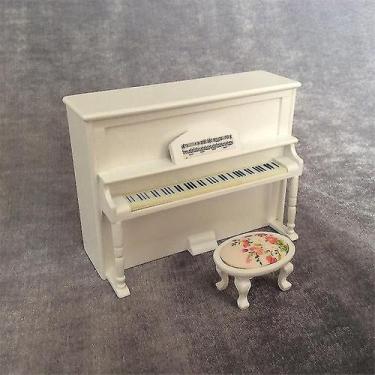 Imagem de Piano vertical em miniatura Dollhouse e banco rosa 13,3x5,9x10cm - Glo