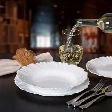 Imagem de Jogo de 6 Pratos de Vidro Resistente - Linha de Petala Branca com 3 Tamanhos (Raso 25.5cm + Fundo 23cm + Sobremesa 19.5cm), Utensílios Domésticos para Mesa Posta (6 Raso Pétala)