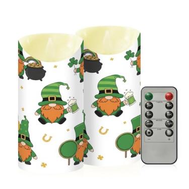Imagem de Wassud Pacote com 2 balões de gnomo do dia de São Patrício, velas sem chama com controle remoto, velas realistas cintilantes com temporizador, velas decorativas para Natal, casamento, festa, decoração