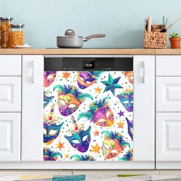 Imagem de ATTX Capa magnética de lava-louças padrão de máscaras de carnaval | Adesivo decorativo de eletrodomésticos de 58,4 cm x 66 cm para armários domésticos e eletrodomésticos (9)