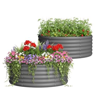 Imagem de DDK Canteiro de jardim elevado galvanizado, cama de plantador ao ar livre, caixa de plantador de metal de 1,2 x 1,2 x 0,5 m para jardinagem e plantio, pacote com 2, DG