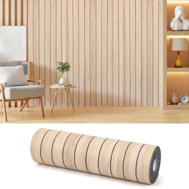 Imagem de AILOOCEDI Adesivo de papel de parede de grão de madeira 3D autoadesivo para painel de parede de ripas espesso à prova de som resistente à umidade para teto de parede (600 x 40 cm)