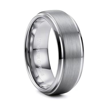 Imagem de Tungary Aliança de casamento masculina de 8 mm para homens e mulheres, preto/prata/banhado a ouro 18 K, anel de noivado de tungstênio, superfície fosca, borda polida, compromisso, joia confortável