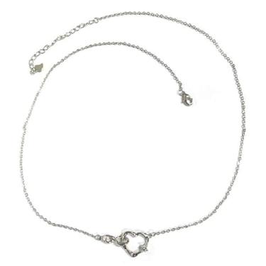 Imagem de Juvux Colar de coração aberto para mulheres, colar de pingente de coração delicado com zircônia, prata ajustável 45 + 5 cm colares fofos de dia dos namorados simples joias modernas presente