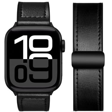 Imagem de Mazuboho Pulseiras magnéticas de couro para Apple Watch 42 mm (série 11/10) 41 mm, 40 mm, 38 mm, masculino, vintage, com fivela magnética ajustável para Apple Watch séries 11, 10, 9, 8, 7, 6, 5, 4, SE