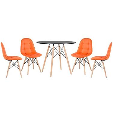 Imagem de Loft7, KIT - Mesa Eames 90 cm preto + 4 cadeiras Botonê laranja