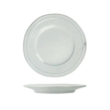 Imagem de Prato retrô esmaltado redondo de cerâmica utensílios de mesa requintados - cinza branca 26 cm.