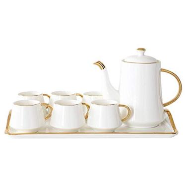 Imagem de Conjunto de peças de chá da tarde utensílios de café estilo europeu porcelana esmaltada serviço de café e chá com 6 peças xícaras de chá e pires conjunto (cor: branco) (branco)