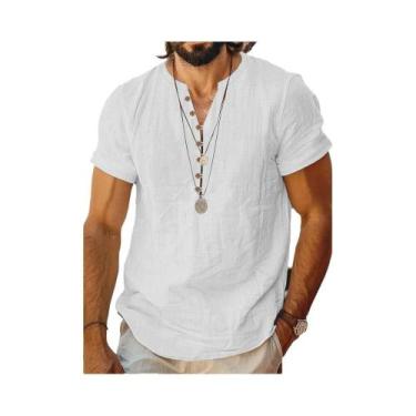 Imagem de Camiseta Masculina De Algodão E Linho Respirável De Manga Curta Casual