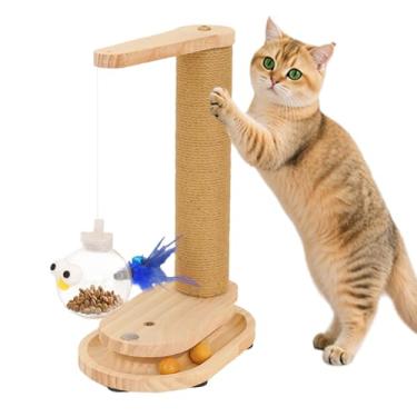 Imagem de Poste arranhador para gatos – com dispensador de guloseimas interativo, postes para arranhar gatos, torre de árvore, para gatinhos pequenos, médios e grandes, móveis internos para parede, sofá