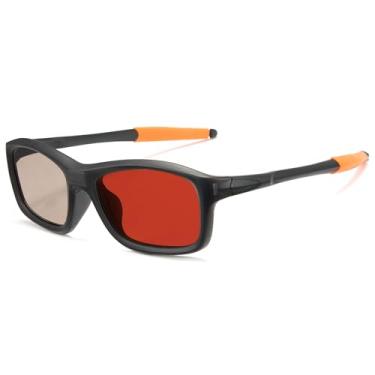 Imagem de Cyxus Óculos de sol fotocromáticos inteligentes de 0,1 segundo, masculino e feminino, com proteção UV com bloqueio de luz azul P1176, Lente vermelha 05, haste preta, M