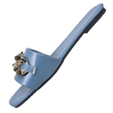 Imagem de Sandálias femininas modernas e casuais de verão confortáveis de praia com alça única, Azul royal, 34