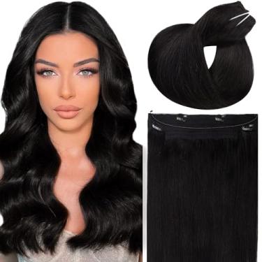 Imagem de Extensões de cabelo de linha de peixe preto azeite extensões de cabelo humano natural sedoso 90 g fio invisível extensões de cabelo humano real cabelo humano 40 cm