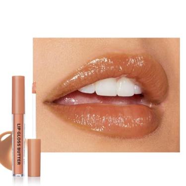Imagem de HHLTOH Browm Honey Butter Lip Gloss matizado, batom líquido hidratante para mulheres, protetor labial hidratante natural para lábios secos, delineador labial leve, vegano nº 7