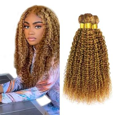 Imagem de Feixes de cabelo humano ondulado encaracolado com cabelo humano ondulado mel mechas de 51 cm 50 cm 50 cm extensões de cabelo virgem brasileiro Remy ofertas #P2730 pacote marrom mel