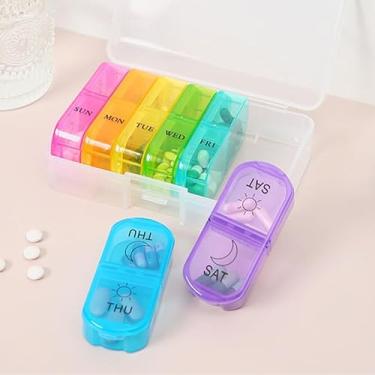 Imagem de Organizador semanal portátil de comprimidos 2 vezes por dia, 7 dias para viagem, caixa de armazenamento de medicamentos AM PM Pill Dispenser para medicamentos, vitaminas, óleos de peixe, suplementos
