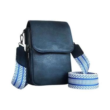 Imagem de Bolsa Transversal Retro Feminina Em Couro PU Com Alça Larga E Tampa, P