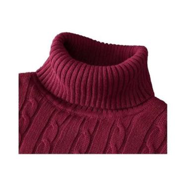 Imagem de Suéter Masculino De Tricô Gola Alta Slim Fit Casual Quente Cor Sólida 