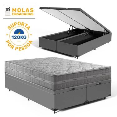 Imagem de Cama Box Baú com Colchão de Molas Ensacadas Ultra Spring D Angelis Queen 158cm