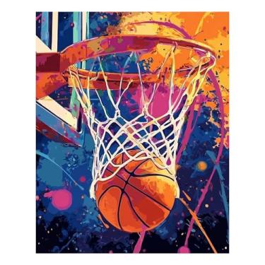Imagem de Reivworl Kit de pintura de basquete por números para adultos iniciantes, 40,6 cm L x 20 C tinta de basquete por número para adultos, kits de pintura acrílica com tela para presentes e decoração de