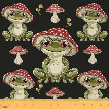 Imagem de Tecido 100% poliéster cogumelo sapo por jarda, selva, animais selvagens, plantas, tecido decorativo, suprimentos para costura, artesanato faça você mesmo, 10 metros, 914 cm C x 149 cm L
