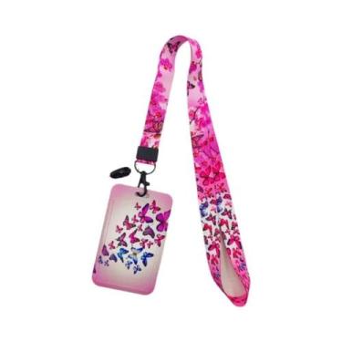 Imagem de Porta-Crachá Borboleta Feminino Com Cordão Para Identificação E Cartõe