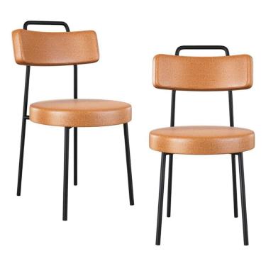 Imagem de Kit 02 Cadeiras Sala De Jantar Kobe Estofada Com Encosto Couríssimo Whisky - Desk Design