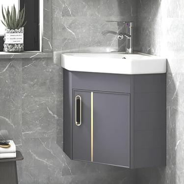 Imagem de Pia de canto do banheiro, penteadeira flutuante montada na parede com grande espaço de armazenamento, fácil instalação para casa, cozinha e pátio - ideal para espaços pequenos