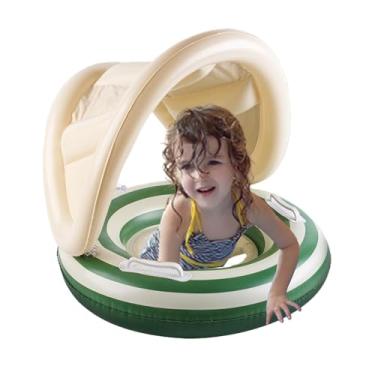Imagem de Boia de bebê, cadeira de piscina flutuante – flutuadores ajustáveis com para-sol para bebês suporte de natação poças para diversão na água ao ar livre