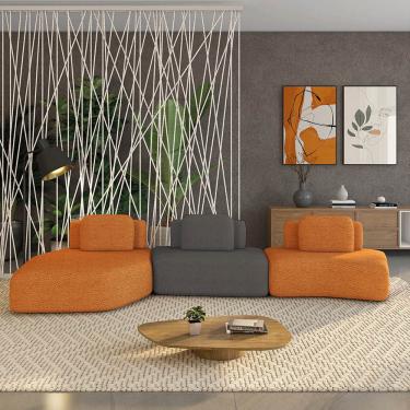 Imagem de Sofá 3 Lugares Orgânico com Chaise e 2 Módulos Berlim Bouclê Caramelo/Grafite K01 - D'Rossi