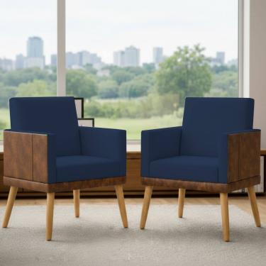 Imagem de Kit 2 Poltronas Decorativa Para Sala Recepção Escritório Consultório Lis Corino Peroba e Suede