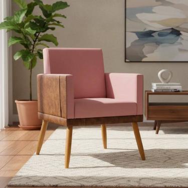 Imagem de Poltrona Decorativa Para Sala Recepção Escritório Consultório Lis Corino Peroba e Suede