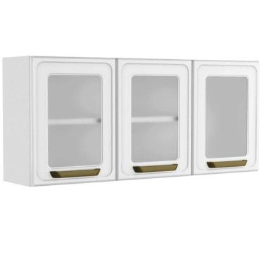 Imagem de Armário De Cozinha Modulado Bella C- 3 Portas C- Vidro 120cm Branco - Bertolini