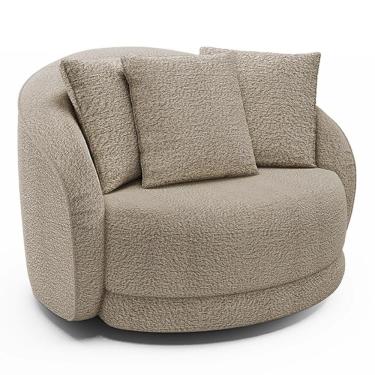 Imagem de Poltrona Decorativa Para Sala De Estar Base Giratória Witta M03 Bouclê Bege