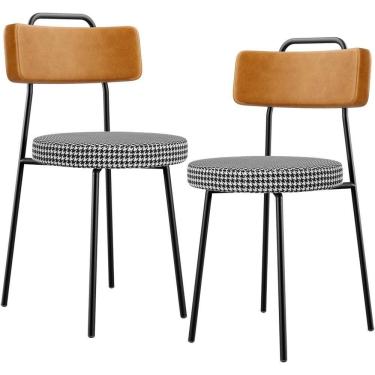 Imagem de Kit 02 Cadeiras Decorativa Estofada Sala Jantar Barcelona L02 Couríssimo Whisky Pied Poule