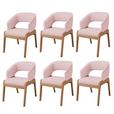 Imagem de Kit 06 Cadeiras De Jantar E Estar Living Estofada Lince L02 Linho Rosê - Lyam Decor