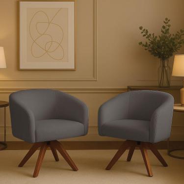 Imagem de Poltrona Sala Base Giratória Madeira Kit 2 Arielle Bouclê Grafite D03 - D'rossi