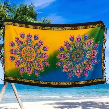 Imagem de Canga Colorida Gigante Estampada Lencinho Saída De Praia Poliéster - K