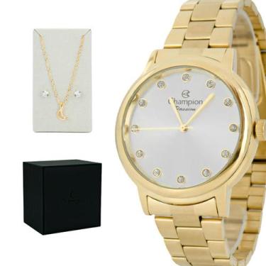 Imagem de Relógio Feminino Champion Dourado Aço Inoxidável Mostrador Prata Origi
