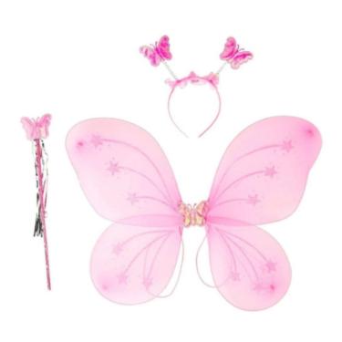 Imagem de Kit Fantasia Infantil de Fada com Asa de Borboleta, Tiara e Varinha Carnaval Festas